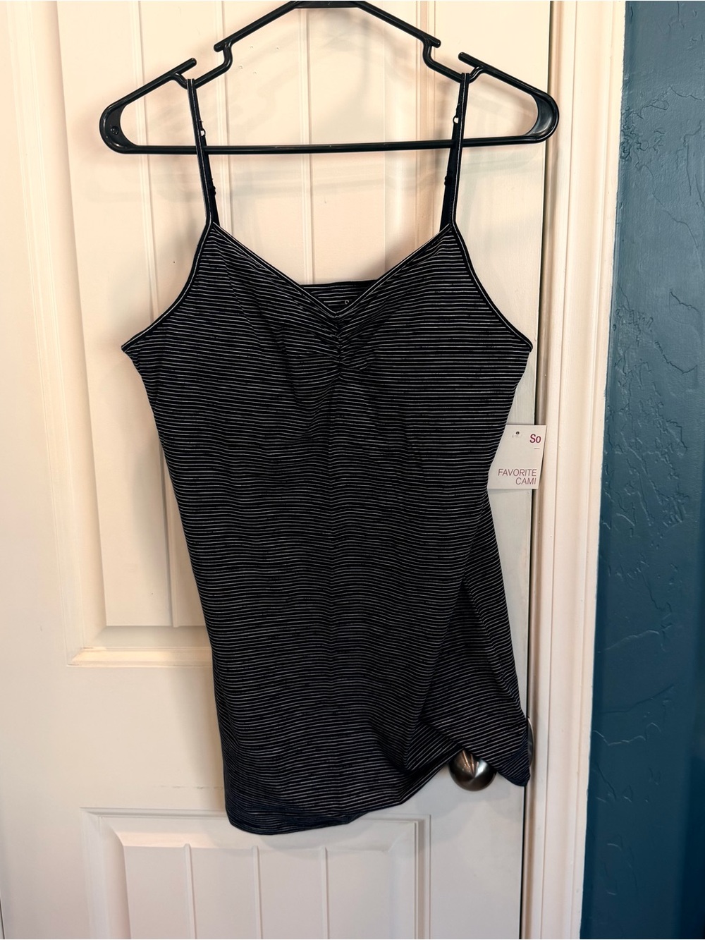 SO Black & Gray Striped Ruched Cami Tank with Adjustable Straps XXL - Picture 2 of 13
